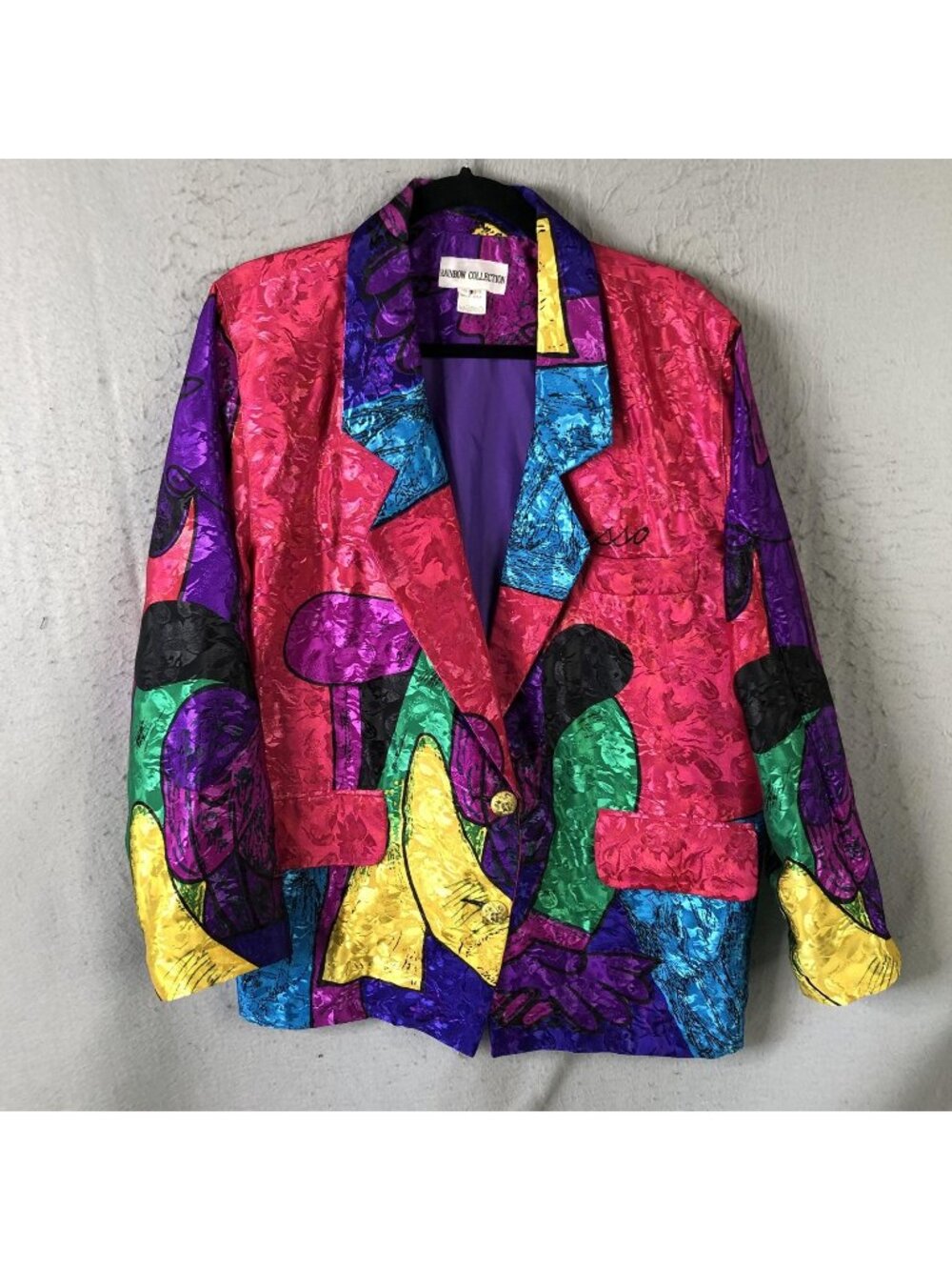 Vintage Rainbow Blazer Jacket Womens L Multicolor Picasso Art To Wear Statement